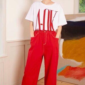 Red High-Waist Wide Leg Trousers - Women